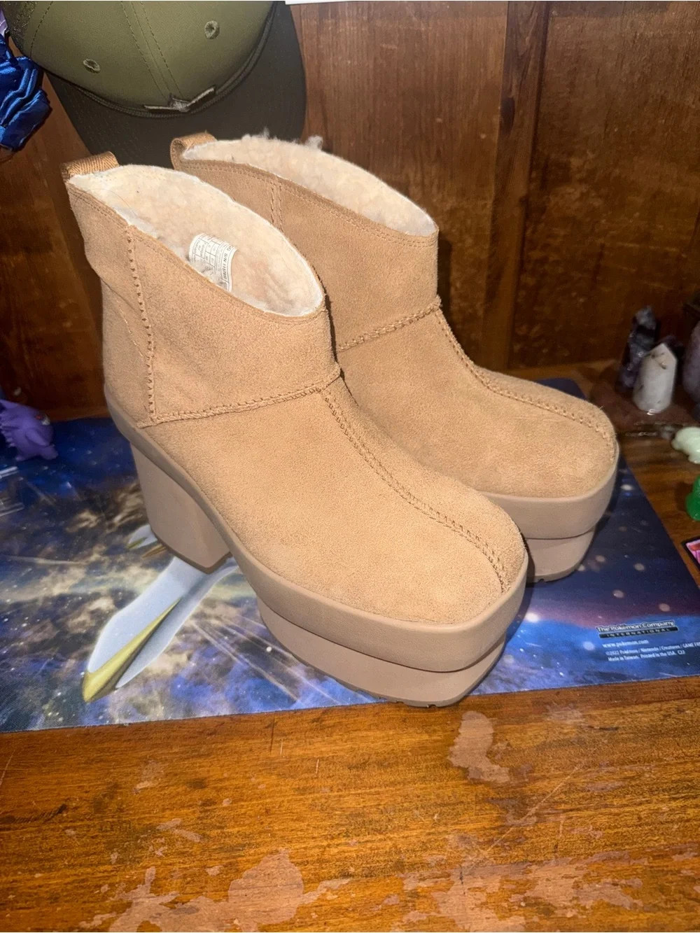 Ugg Tan Platform Ankle Booties with Shearling Lining